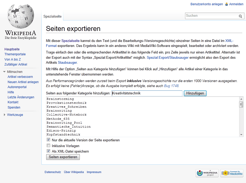 Special:Export aus der Wikipedia